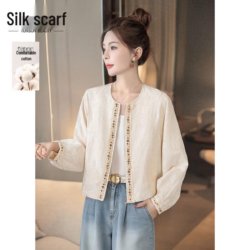 Sibai She Women s Ramie Blend Round Neck Short Jacket M