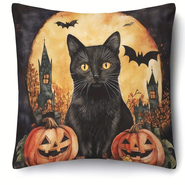 Halloween Themed Pillowcases: Witch, Owl, Black Cat & Haunted House Designs for Spooky Decor Sofa Cushion Cover