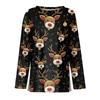 Women's Fashion Hem Slit Casual Christmas Printed Round Neck Long Sleeve Top