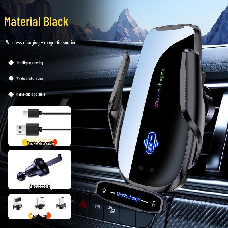 Q9 Wireless 15W Fast Charging Car Phone Holder for Air Vent & Dashboard Navigation Q9 Auto-Clamping + 3 Magnetic Fast Charging Heads матовый черный