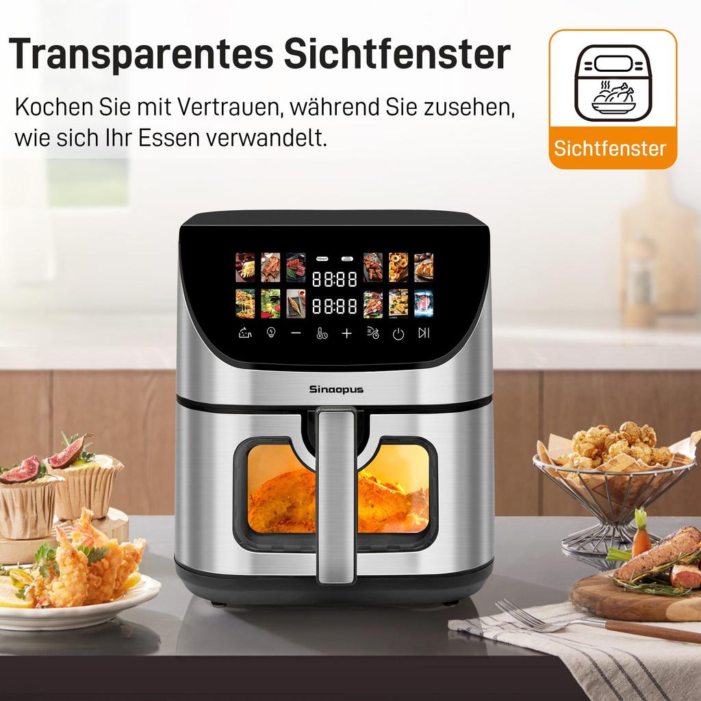 Air Fryer XXL Airfryer 8.5L Airfryer with Viewing Window & Color Display, 12 Programs, Color LED Touchscreen, Easy Cleaning