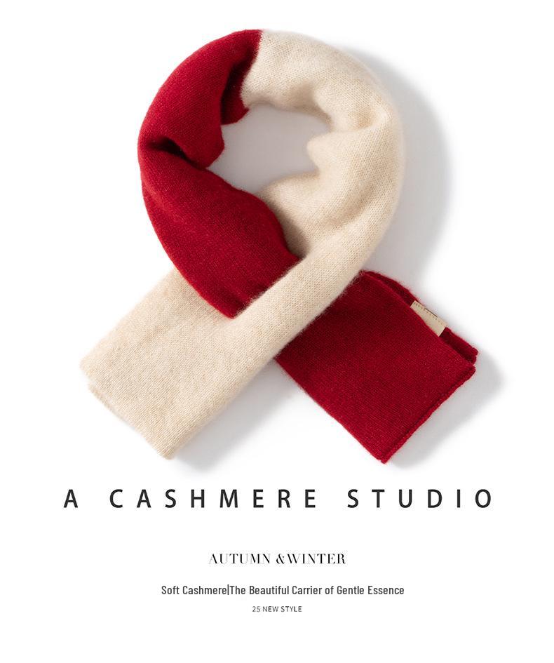 Women's 100% Cashmere Color Block Knit Scarf – Warm, Fashionable, Versatile Neck Gaiter for Autumn and Winter