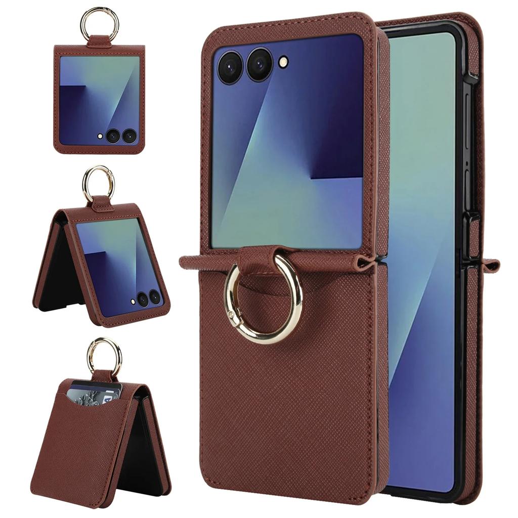 Simple Fashion Leather Wallet Card Slot Phone Case For Samsung Galaxy Z Flip 7 FE 6 5 4 with Ring Holder Grip Shockproof Cover