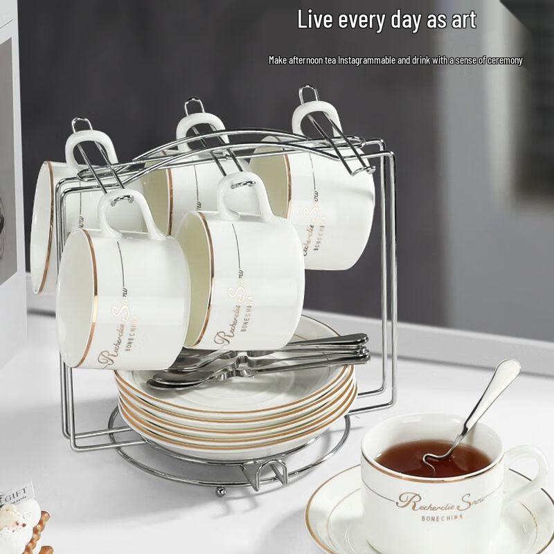 Europeiskt Keramiskt Kaffekoppsset med Fat och Sked