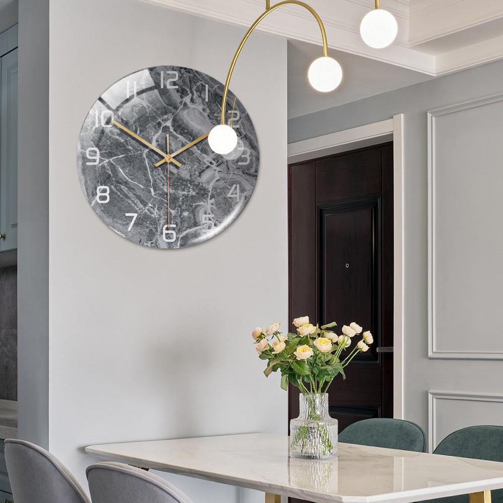 CC127-142 Luxurious Round Marble Wall Clock, 3D Creative Acrylic Design for Home Decor