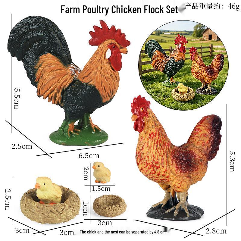 Animal Model Ranch Set: Chicken, Dog, Cow, Sheep, Horse Miniature Toy Scene