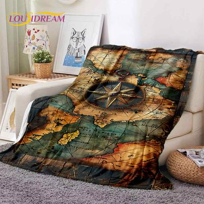 3D-Decke mit antikem Seediagramm und Weltkarte, Kompass, weiche Flanelldecken, Überwurfdecke, bequeme Decke für Picknickbetten, Sofa, Schlafzimmer