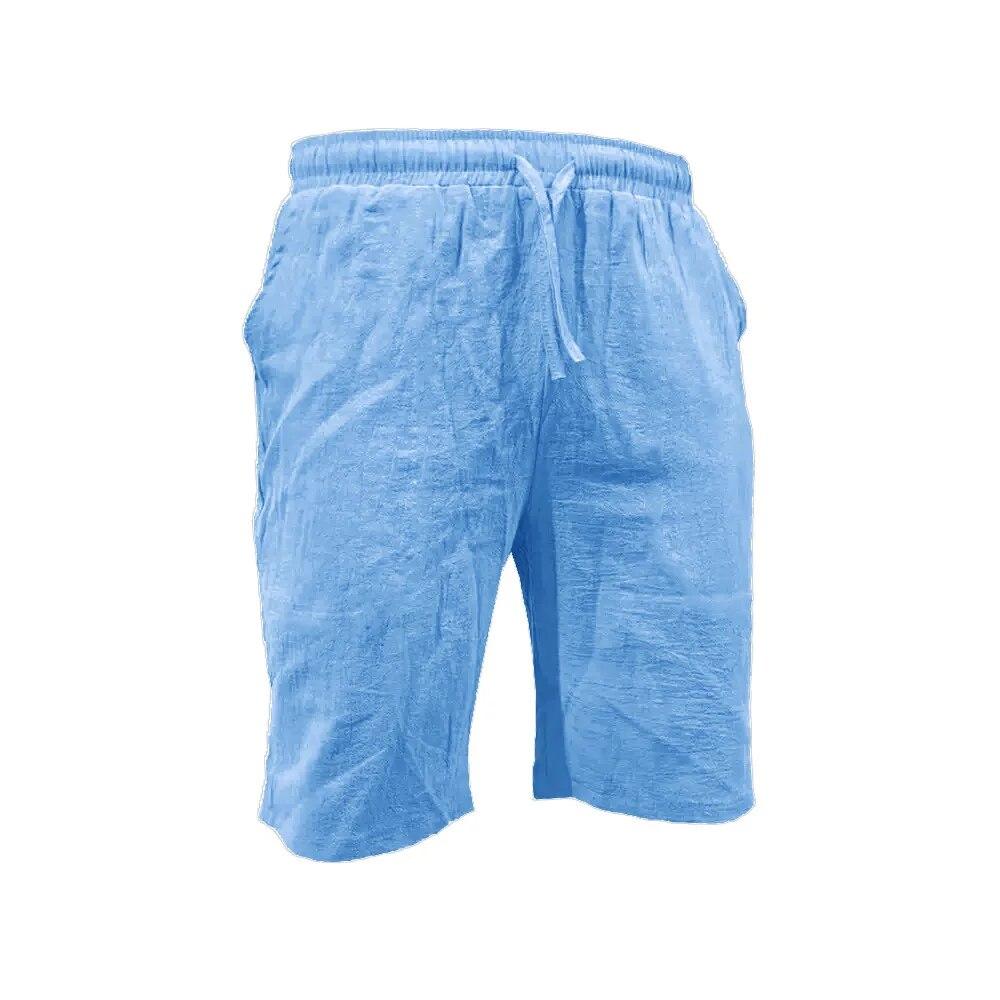 Men's Casual Linen Shorts Elastic Drawstring Waist Loose Fit Summer Beach Vacation Shorts with Pockets