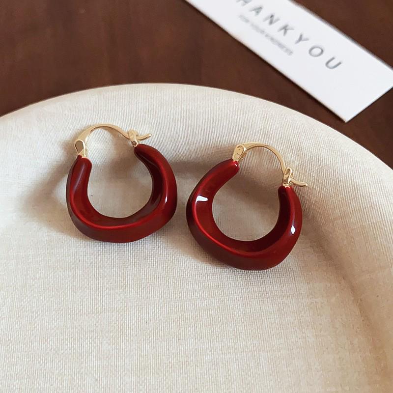 Ancola Silver Needle Red Heart Earrings – Fashionable, Luxurious & Elegant for Autumn/Winter 2025