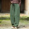 Johnature Women Winter Plush Warm Bloomers Pants Solid Color Trousers Elastic Waist Patchwork Pockets Long Pants