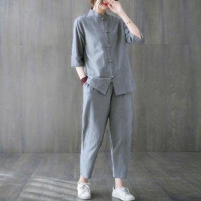 Summer Comfortable Women's Cotton-Linen Two Pieces Suit Sets Classic
