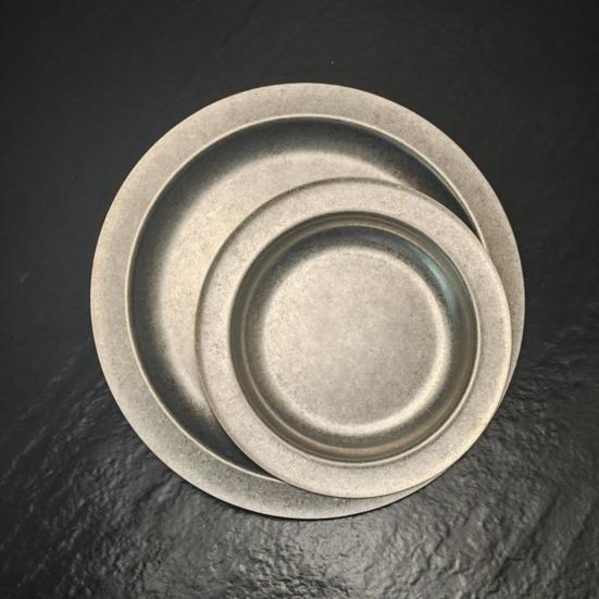 Stainless Steel Round Plate Retro Dessert Dish for Steak BBQ Straight Edge Flat Bottom Tray for BBQ Home Camping Picnic