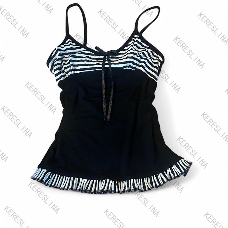 

Y2K Европейский и американский полосатый жилет с бантом и оборками - Свежий, элегантный и милый модный стиль Large чёрный