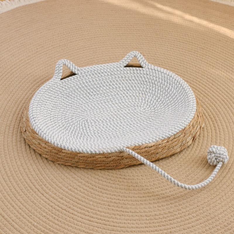 Cat‑Ear Woven Cotton Rope Cat Bed Summer Cooling Mat With Toy Wear‑resistant Sleeping Nest For Cats