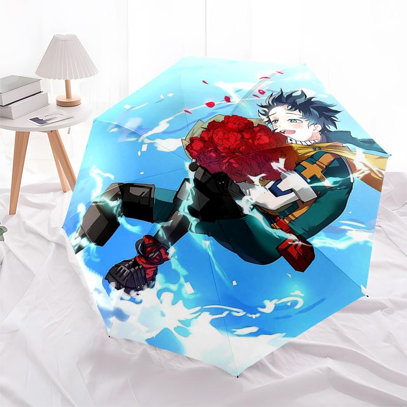 1pc My Hero Academia Izuku Midoriya Theme Outdoor Umbrella - Automatic Opening/Closing, Portable 3-Fold Design with 8-Rib Iron Frame - Perfect Gift Fo