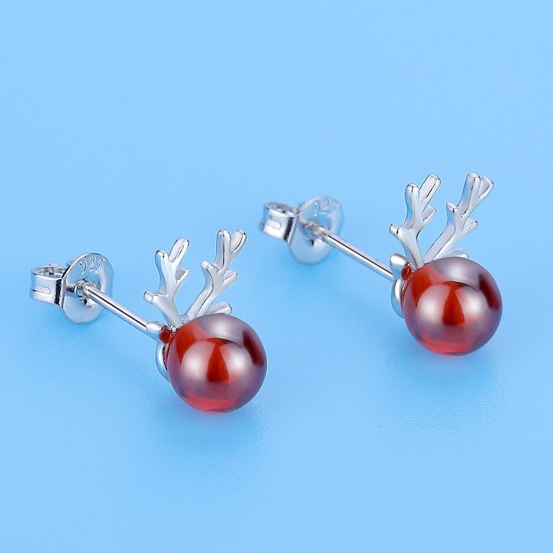 

Свежие рождественские серьги в виде рогов оленя с головами орла и гранатом, красным цирконием