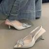 Summer Gentle Temperament Thin Heels High Heels Women Go Out Baotou Rhinestone Single Shoes Solid Color Pointed Toe Sandals