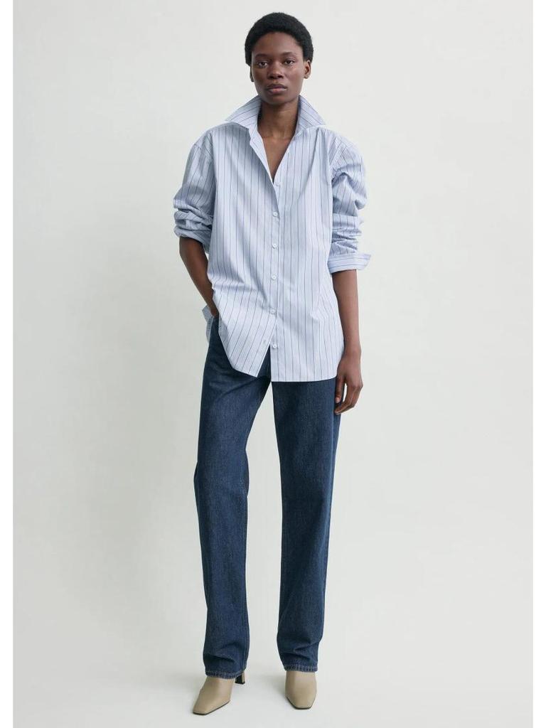 Longmei Women's Striped Pure Cotton Shirt, Spring-Summer 2026, Simple Commute Style with Lapel and Long Sleeves