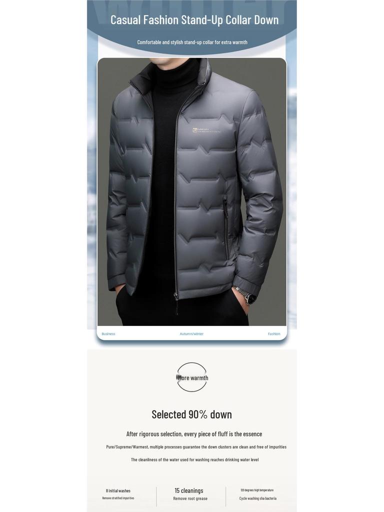 Romon Men's 2025 Stand-Up Collar Down Jacket - High-End, Versatile Business Casual Coat for Spring & Autumn.