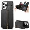 For iPhone 16 Pro Case with Zipper Card Holder Leather+TPU Phone Cover