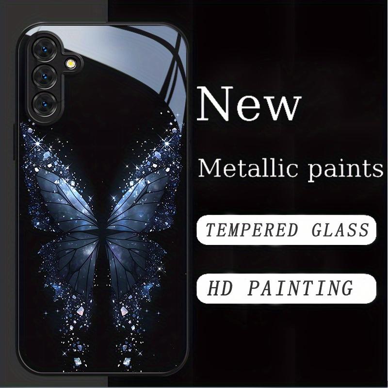 Shiny Butterfly Tempered Glass Phone Case Suitable for Samsung Galaxy S26 S25 S24 S23 S22 S20 FE/Ultra/Plus Anti Drop Back Cover