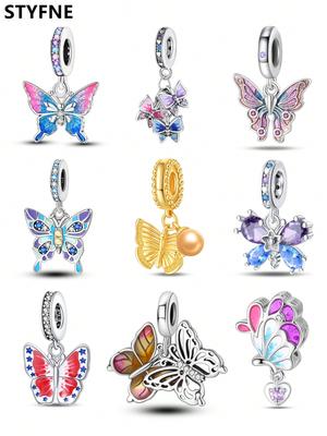 Charms Plata Colorful Butterflies Beads Charm Copper Plated Fit Charms Copperoriginal Bracelet For Jewelry Making Diy Charm