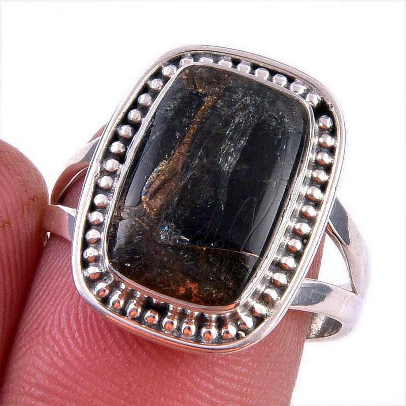 

Natural Black Copper Turquoise Gemstone 925 Solid Sterling Silver Ring S.8 l1y40