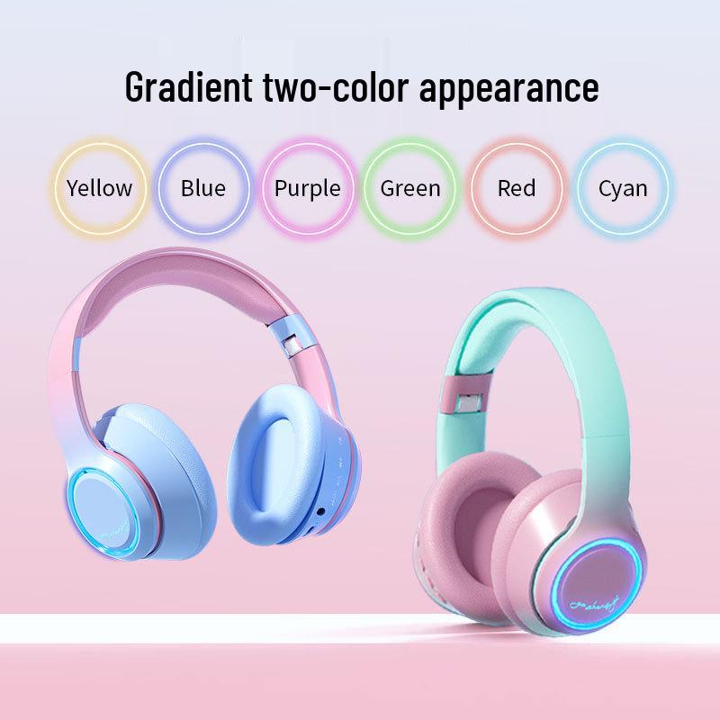 Gradient Color Head-Mounted Bluetooth Headphones with Lights - In Stock Bestseller