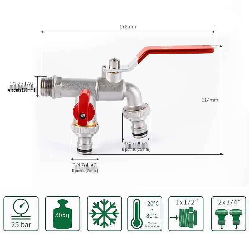 Household Brass Double-Outlet Mop Sink Faucet