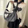 Y2k Polka Dot Wing Tote Bag Double-sided Lace Trim Shoulder Bag Large Capacity Harajuku Style Canvas Handbag Cute Casual Purse