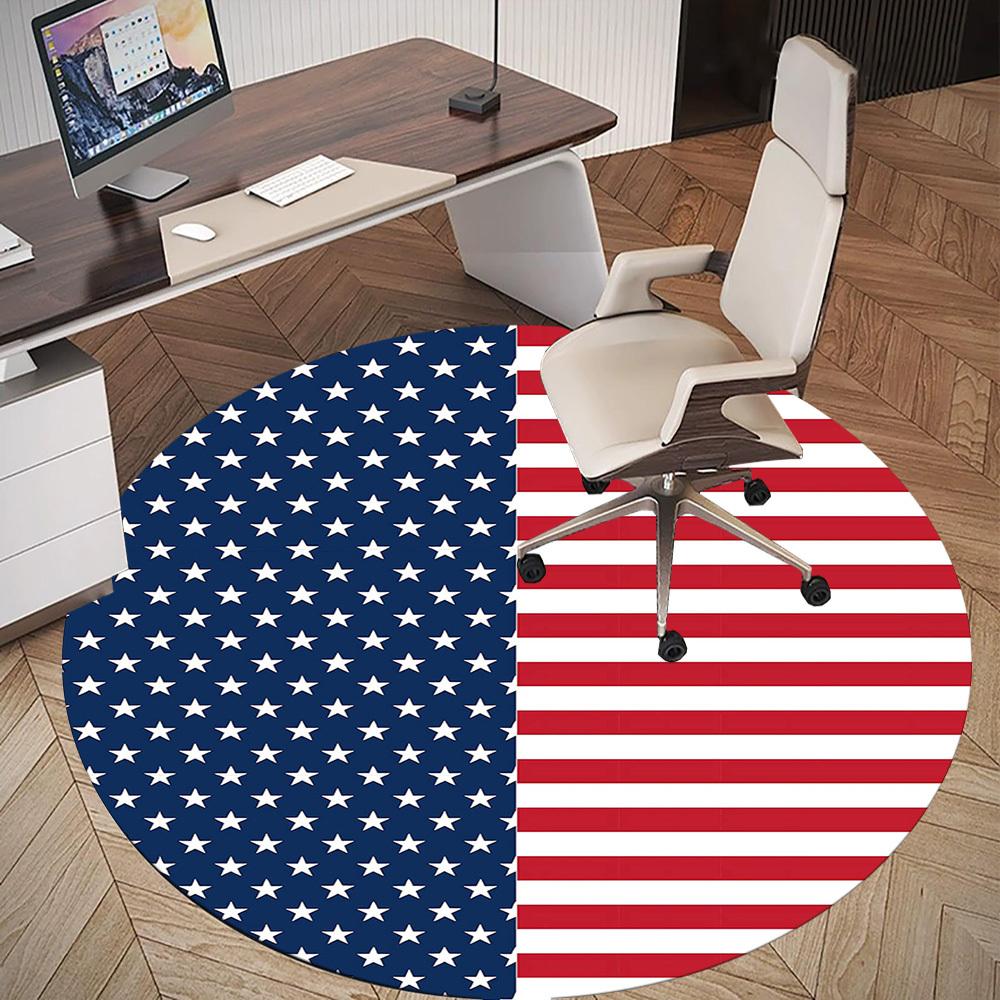 1pc American Flag Round Chair Mat Area Rug - Non-Slip, Floor Mat for Office, Bedroom, Home Decor Christmas Gift-1002367