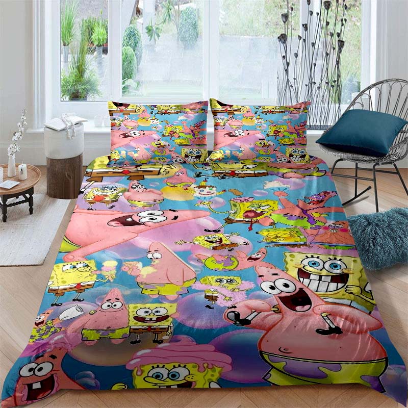 A Variety of SpongeBob SquarePants Patterned Bedding Sets, Soft Duvet Covers and Pillowcases, Suitable for Teenagers, Children a