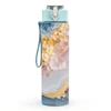 1PC Beige Gold Geode Marble Pattern 750ml Color Plastic Sports Water Bottle Leakproof Flip Straw Lid Suitable for Sports Office Home Use