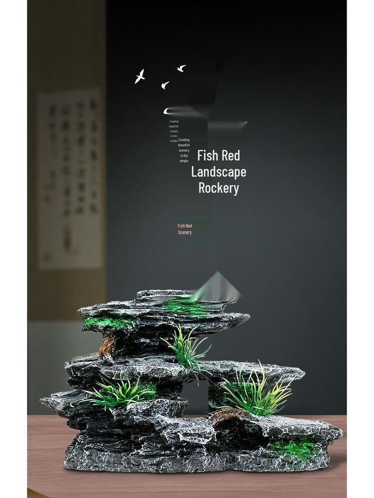 Fish Tank Rockery Decoration Set: Plants, Stones, and Small Ornaments with Interior Hideaway
