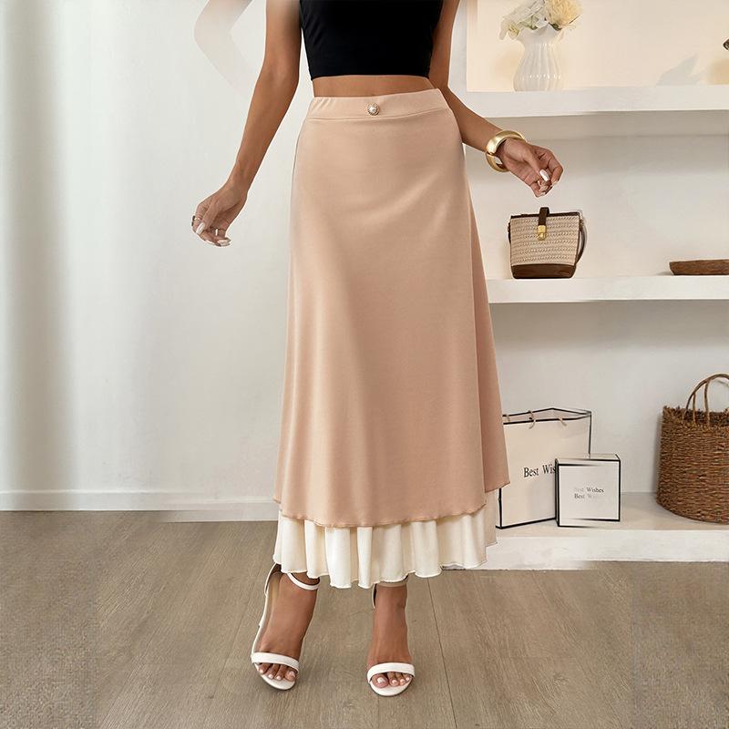 YYFS Women's Solid Color Print Casual Summer Spring Skirts