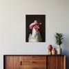 Wooden frame - chicken wearing pink denim hat print canvas wall art poster decoration wall art - including hanging hardware