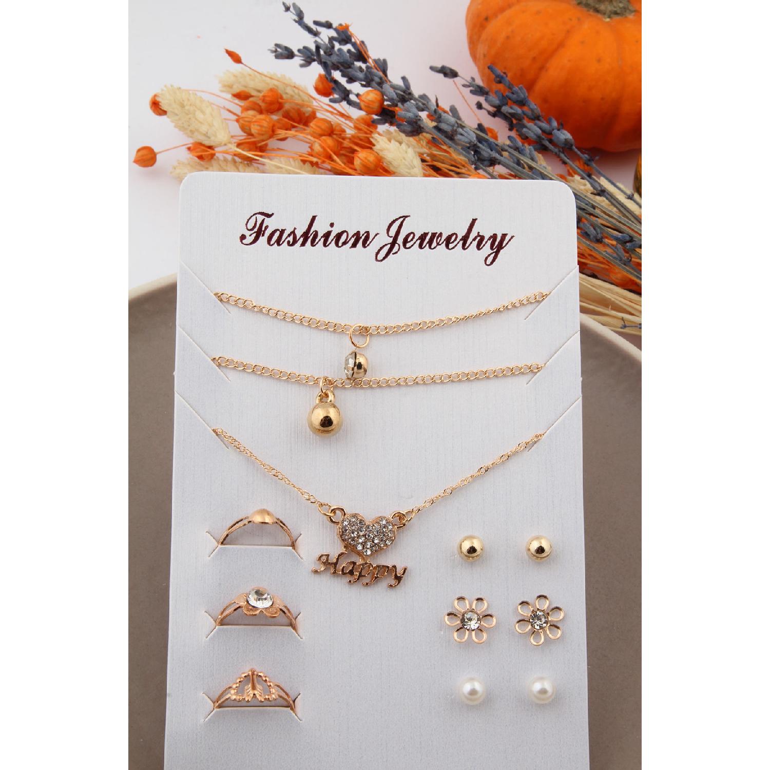 

Комплект колец браслета и ожерелья-серьги Happy Written