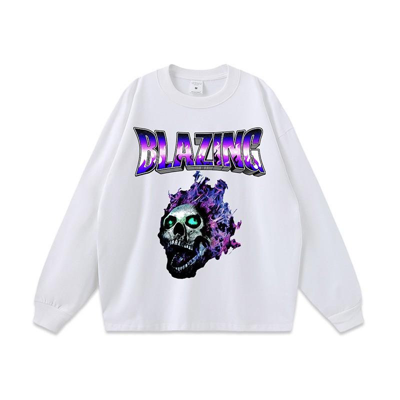 Mens Oversized Cotton T-Shirt With Skull Graphic Print Loose Fit Casual Streetwear Tee Winter