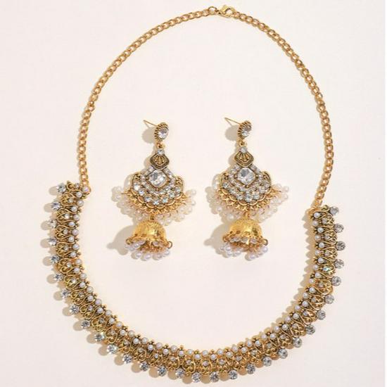 Retro Zestaw Biżuterii z Dżetami i Perłami: Naszyjnik i Kolczyki dla Pań