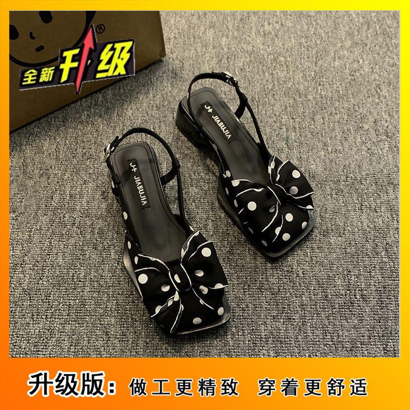 

Летние новинки 2024 года, сандалии с квадратным носком, нескользящие, нишевые, высокого класса, в сказочном стиле с бантом, туфли Мэри Джейн для ношения с юбкой 40