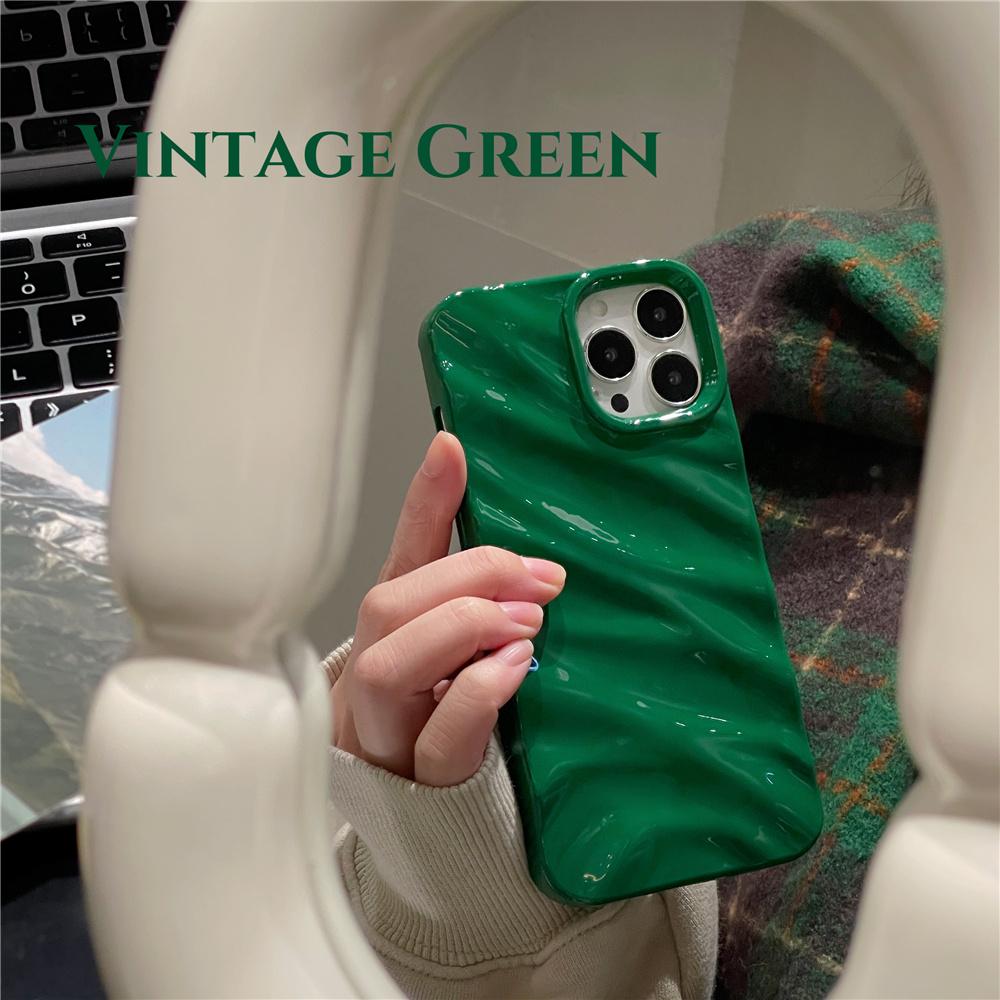Fashion Solid Color The Puffer Case For iPhone 14 13 12 11 Pro Max 14ProMax 13Pro Silk Wrinkle Green Soft Phone Cover Case