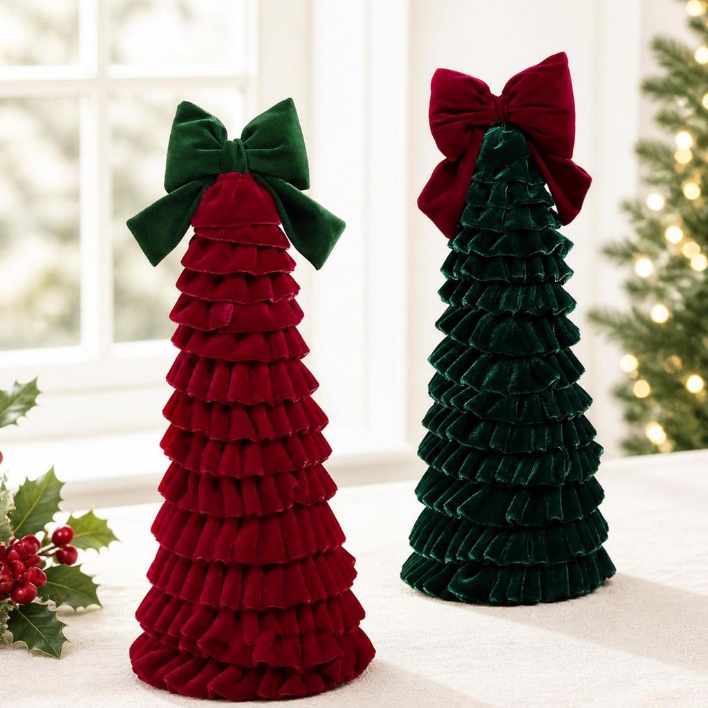 Velvet Bow Christmas Tree Ornaments: Hand-Woven Decorations In Stock