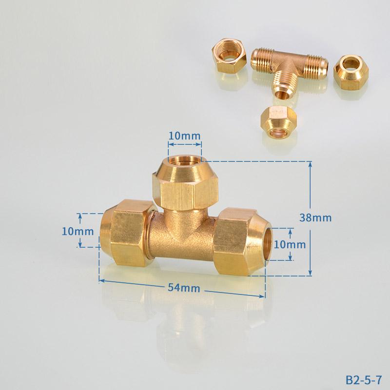 Yiqianyuan Brass Flare Tee Fitting Copper Expansion Flared Adapter Connector Flare Tee Tube Fitting Adapeter For Air Conditioner