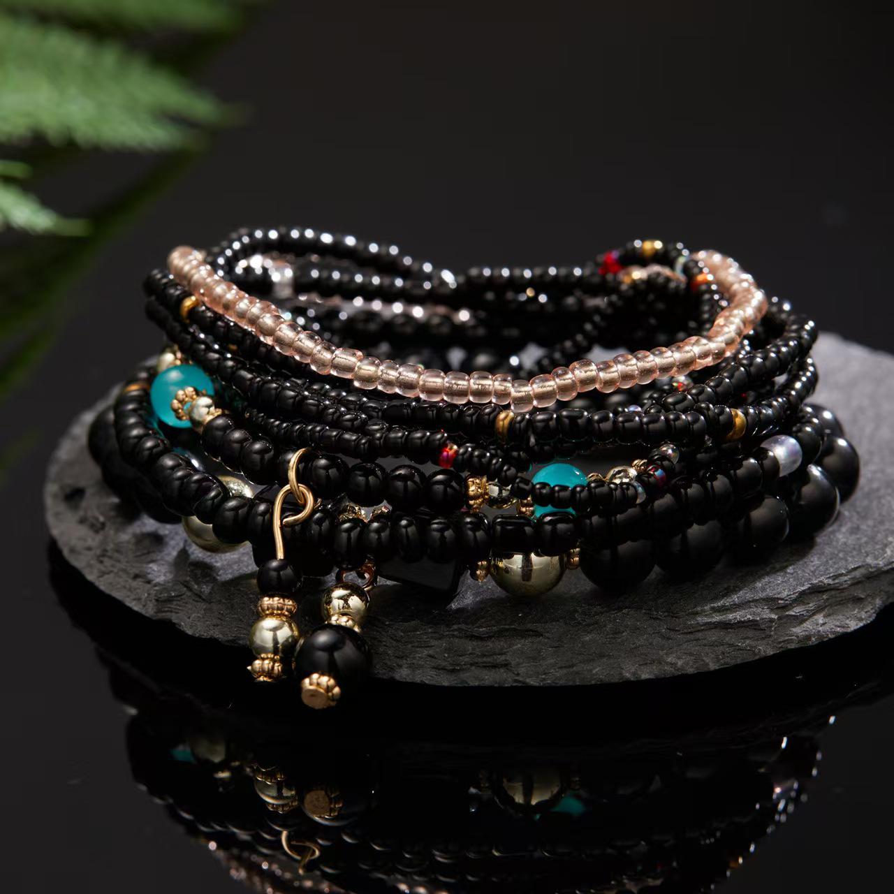 Богемный многослойный эластичный набор браслетов: 8 нитей креативных украшений из рисового бисера