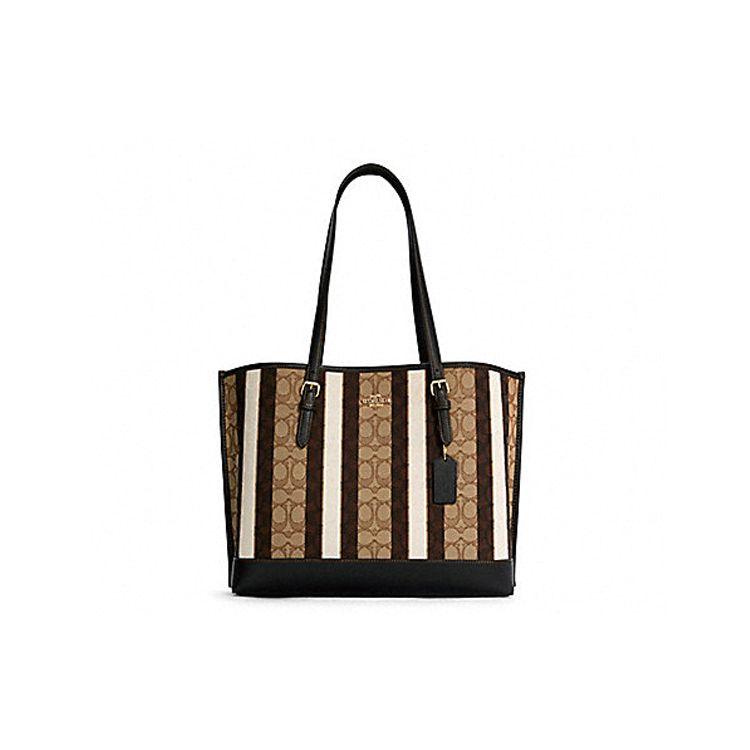 

Coach Mollie Color Block Striped Print Zipper Tote Bag Women Tote Khaki Brown C4088-IMLOV Basic Set (Bag+Dust Bag)