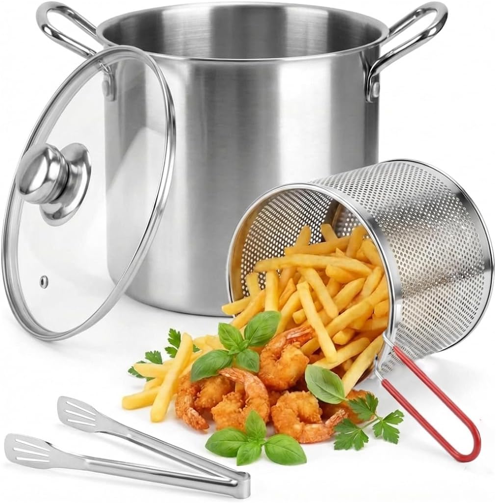 

Stainless Steel Deep Fryer Pot With Basket & Lid, Oil Strainer Pot For Frying Fish, Shrimp, Chicken & Fries - Japanese United States