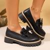 Fashion British Style Women's Flats Butterfly Knot Thick Bottom Slip-On Loafers Round Toe Casual Shoes Solid Color Women's Loafers