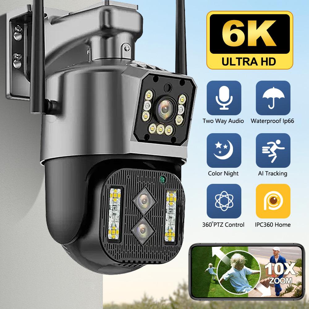 5K 12MP WiFi Camera Wireless Outdoor 10X Zoom Dual Lens Security Protection Surveillance Cameras Auto Tracking P2P CCTV PTZ Cam