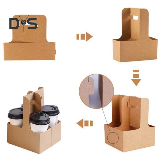 10 szt. Jednorazowy Pojemnik na Napoje na Wynos 2 lub 4 Kubki Kartonowy Uchwyt na Kubki z Uchwytem Pudełko do Przenoszenia Napojów Gorących lub Zimnych do Dostawy Jedzenia na Wynos