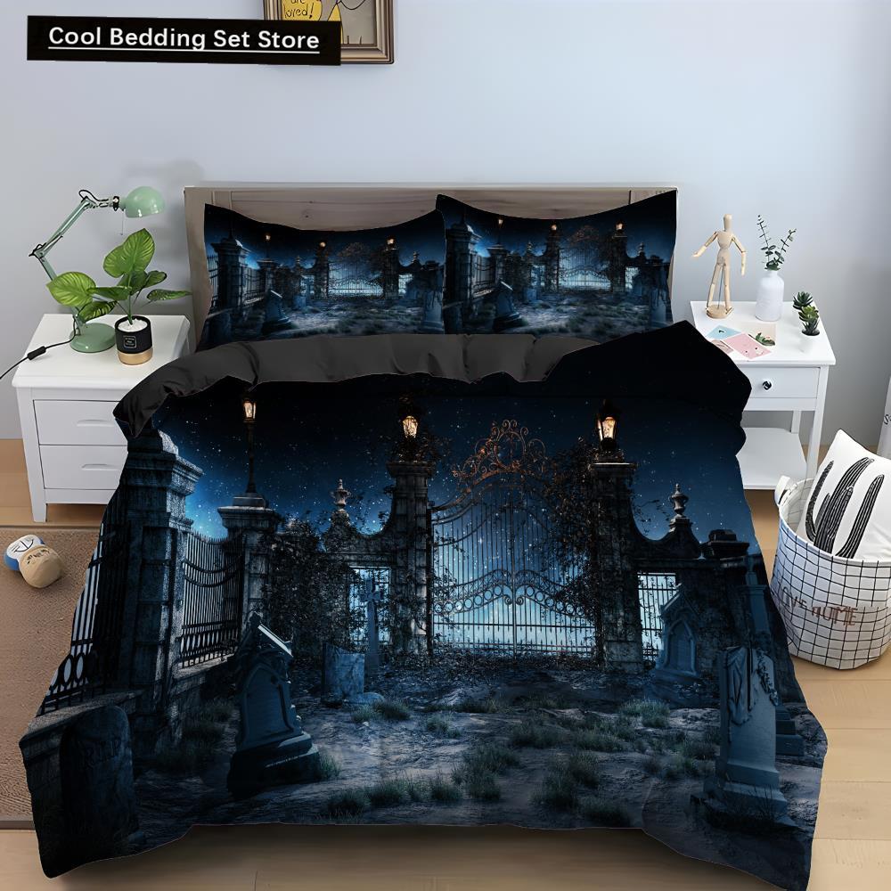 Halloween Horror Pumpkin King Queen Duvet Cover Night Witch Bedding Set Bat Moon Quilt Cover 2/3pcs Polyester Comforter Cover